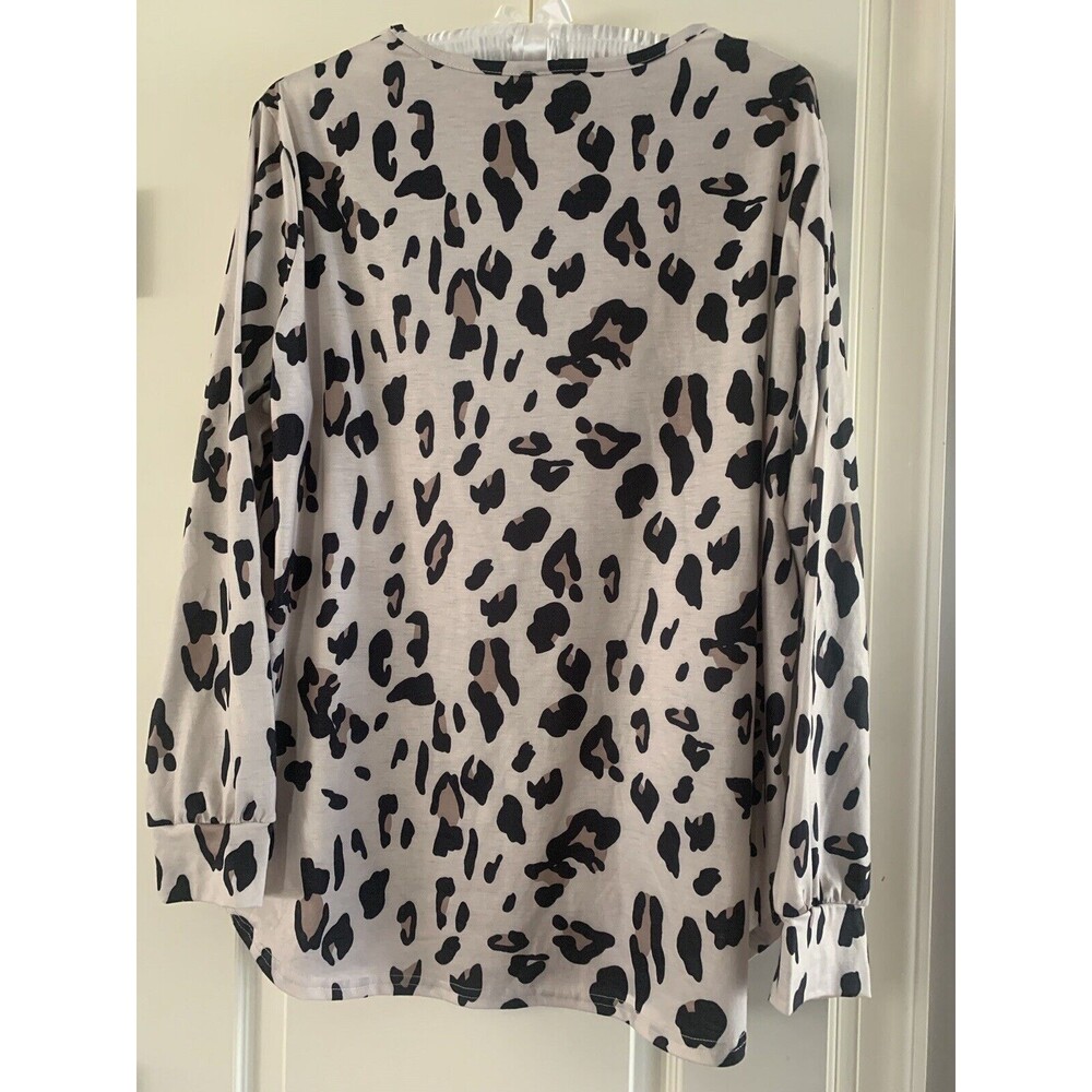Tickled Teal  1X Long Tunic Top With Animal Print Long Sleeve Boat Neck. Plus SZ
